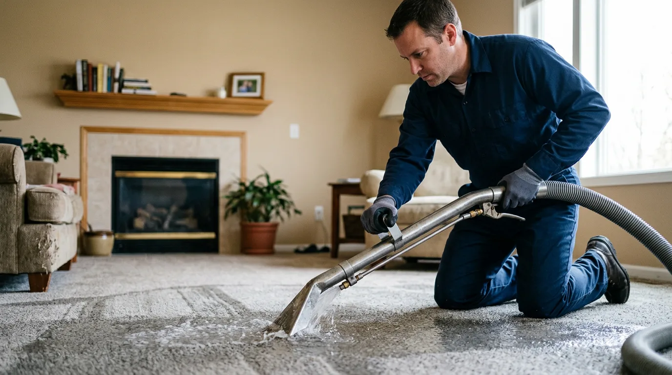 Water damage restoration technician working near Tioga, TX
